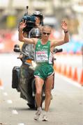 30 July 2010; Ireland's Robert Heffernan celebrates as he approaches the finish line to finish in 4th place in a National Record time of 3:45.30 in the Men's 50km Walk. 20th European Athletics Championships Montjuïc Olympic Stadium, Barcelona, Spain. Picture credit: Brendan Moran / SPORTSFILE