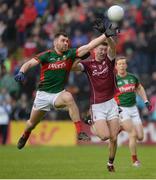18 June 2016; Seamus O'Shea of Mayo in action against Johnny Heaney of Galway during the Connacht GAA Football Senior Championship Semi-Final match between Mayo and Galway at Elverys MacHale Park in Castlebar, Co Mayo. Photo by Daire Brennan/Sportsfile