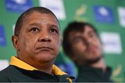 20 June 2016; South Africa head coach Allister Coetzee, left, and Eben Etzebeth during a press conference in Port Elizabeth, South Africa. Photo by Brendan Moran/Sportsfile