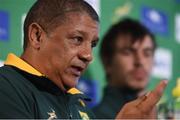 20 June 2016; South Africa head coach Allister Coetzee, left, and Eben Etzebeth during a press conference in Port Elizabeth, South Africa. Photo by Brendan Moran/Sportsfile