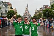 20 June 2016; Republic of Ireland supporters Tom, left, and Joe Clifford, from Faha, Co. Kerry, with Cian O'Connor, from Cahersiveen, Co. Kerry, centre, at UEFA Euro 2016 in Disneyland Paris, France. Photo by Stephen McCarthy/Sportsfile