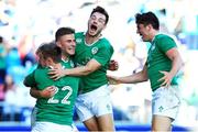 20 June 2016; Shane Daly, second from left, of Ireland celebrates scoring a late try with team-mates during the World Rugby U20 Championship 2016 Semi Final match between Ireland and Argentina at Manchester City Academy Stadium in Manchester, England. Photo by Matt McNulty/Sportsfile