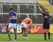 18 June 2016; Brendan Quigley of Laois is black-carded by referee Anthony Nolan during the GAA Football All-Ireland Senior Championship Qualifier Round 1A match between Laois and Armagh at O'Moore Park in Portlaoise, Co. Laois. Photo by Matt Browne/Sportsfile