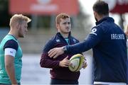 21 June 2016; Paddy Jackson, centre, and Stuart Olding of Ireland listen to defence coach Andy Farrell during squad training at Nelson Mandela Metropolitan University, Port Elizabeth, South Africa. Photo by Brendan Moran/Sportsfile
