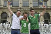 21 June 2016; Republic of Ireland supporters, left to right, Tony Campbell, Aaron Nelson, and Kieran Maguire, from Banbridge, Co. Down, at UEFA Euro 2016 in Lille, France. Photo by Stephen McCarthy/Sportsfile