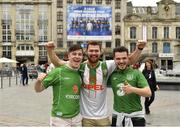 21 June 2016; Republic of Ireland supporters, left to right, Oscar Burke, John McKenna, and Daniel McGuigan, at UEFA Euro 2016 in Lille, France. Photo by Stephen McCarthy/Sportsfile