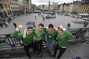 21 June 2016; Republic of Ireland supporters, left to right, Peter Hannon, Eoin Bailey, Sean O'Neill, all from Kilcock, Co. Kildare, and Stefan Mooney, from Enfield, Co. Meath, at UEFA Euro 2016 in Lille, France. Photo by Stephen McCarthy/Sportsfile
