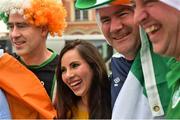 21 June 2016; Republic of Ireland supporters, left to right, Anthon Donnelly, Luke Donnelly and David Donnelly, from Rahara, Co. Roscommon, with a Lille local, second from left, at UEFA Euro 2016 in Lille, France. Photo by Stephen McCarthy/Sportsfile