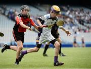 21 June 2016; Eoin Keys of Scoil San Treasa, Mount Merrion, Dublin, in action against Connell McGlynn of St. Colmcilles Senior National School, Knocklyon, Dublin during the Corn Herald match between St Colmcilles Senior National School and Scoil San Treasa during the Allianz Cumann na mBunscol Finals at Croke Park in Dublin. Photo by Sam Barnes/SPORTSFILE
