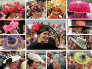 29 July 2010; Aoife Ryan, from Salthill, Co. Galway, centre, who won the best hat competition on Ladies' Day at the Galway Races is surrounded by other racegoers in this composite. Galway Racing Festival 2010, Ballybrit, Galway. Picture credit: Ray McManus / SPORTSFILE