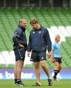 30 July 2010; Leinster/Ulster head coach Colin McEntee, left, speaks to his forward's coach Gabriel Fulcher during an open training session ahead of their combined provinces match against Munster/Connacht to mark the opening of the new Aviva Stadium on Saturday. Aviva Stadium, Lansdowne Road, Dublin. Picture credit: Barry Cregg / SPORTSFILE