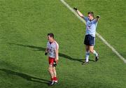 31 July 2010; Dublin's Kevin Nolan celebrates at the final whistle as Tyrone's Conor Gormley looks on. GAA Football All-Ireland Senior Championship Quarter-Final, Tyrone v Dublin, Croke Park, Dublin. Picture credit: Brian Lawless / SPORTSFILE