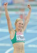 31 July 2010; Ireland's Derval O'Rourke celebrates after winning silver in the Women's 100m Hurdles Final in a national record time of 12.65 sec. 20th European Athletics Championships Montjuïc Olympic Stadium, Barcelona, Spain. Picture credit: Brendan Moran / SPORTSFILE