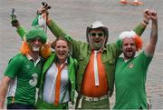 22 June 2016; Republic of Ireland supporters, from left, Bryan Henry, from Foxhall, Co Mayo, Siobhan Kelleher, from Blanchardstown, Co Dublin, John Kelleher,  from Blanchardstown, Co Dublin and Adrian McGeown, from Newry, Co Armagh ahead of Italy v Republic of Ireland - UEFA Euro 2016 Group E in Lille, France. Photo by Ray McManus/Sportsfile