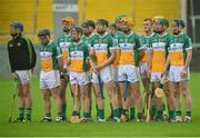 19 June 2016; Offaly players line up for the National Anthem ahead of the Leinster GAA Hurling Senior Championship Semi-Final match between Galway and Offaly at O'Moore Park in Portlaoise, Co Laois. Photo by Cody Glenn/Sportsfile
