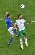 22 June 2016; Daryl Murphy of Republic of Ireland in action against Thiago Motta of Italy during the UEFA Euro 2016 Group E match between Italy and Republic of Ireland at Stade Pierre-Mauroy in Lille, France. Photo by Paul Mohan / Sportsfile