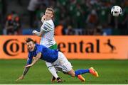 22 June 2016; James McClean of Republic of Ireland and Federico Bernardeschi of Italy during the UEFA Euro 2016 Group E match between Italy and Republic of Ireland at Stade Pierre-Mauroy in Lille, France. Photo by Stephen McCarthy / Sportsfile