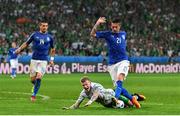 22 June 2016; James McClean of Republic of Ireland is tackled by Federico Bernardeschi of Italy during the UEFA Euro 2016 Group E match between Italy and Republic of Ireland at Stade Pierre-Mauroy in Lille, France. Photo by Stephen McCarthy / Sportsfile