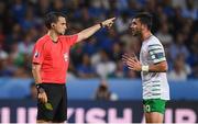 22 June 2016; Shane Long of Republic of Ireland remonstrates with Referee Ovidiu Hategan during the UEFA Euro 2016 Group E match between Italy and Republic of Ireland at Stade Pierre-Mauroy in Lille, France. Photo by Stephen McCarthy / Sportsfile