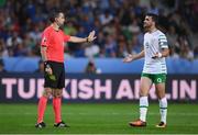 22 June 2016; Shane Long of Republic of Ireland remonstrates with Referee Ovidiu Hategan during the UEFA Euro 2016 Group E match between Italy and Republic of Ireland at Stade Pierre-Mauroy in Lille, France. Photo by Stephen McCarthy / Sportsfile