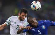 22 June 2016; Daryl Murphy of Republic of Ireland in action against Angelo Ogbonna of Italy during the UEFA Euro 2016 Group E match between Italy and Republic of Ireland at Stade Pierre-Mauroy in Lille, France. Photo by Stephen McCarthy / Sportsfile