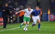 22 June 2016; Seamus Coleman of Republic of Ireland in action against Ciro Immobile of Italy during the UEFA Euro 2016 Group E match between Italy and Republic of Ireland at Stade Pierre-Mauroy in Lille, France. Photo by Stephen McCarthy / Sportsfile