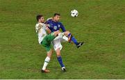 22 June 2016; Shane Long of Republic of Ireland in action against Thiago Motta of Italy during the UEFA Euro 2016 Group E match between Italy and Republic of Ireland at Stade Pierre-Mauroy in Lille, France. Photo by Paul Mohan / Sportsfile