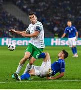 22 June 2016; Seamus Coleman of Republic of Ireland is tackled by Mattia De Sciglio of Italy during the UEFA Euro 2016 Group E match between Italy and Republic of Ireland at Stade Pierre-Mauroy in Lille, France. Photo by Stephen McCarthy / Sportsfile