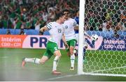 22 June 2016; Robbie Brady of Republic of Ireland celebrates with Shane Long after scoring his side's first goal of the game during the UEFA Euro 2016 Group E match between Italy and Republic of Ireland at Stade Pierre-Mauroy in Lille, France. Photo by Stephen McCarthy / Sportsfile