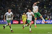 22 June 2016; Republic of Ireland players, from left, James McClean, Robbie Brady and Stephen Ward celebrate at the final whistle following the UEFA Euro 2016 Group E match between Italy and Republic of Ireland at Stade Pierre-Mauroy in Lille, France. Photo by David Maher / Sportsfile
