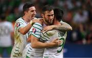 22 June 2016; Republic of Ireland players, from left, Stephen Ward, Daryl Murphy and Shane Long celebrate following the UEFA Euro 2016 Group E match between Italy and Republic of Ireland at Stade Pierre-Mauroy in Lille, France. Photo by Stephen McCarthy / Sportsfile