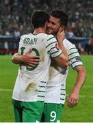 22 June 2016; Shane Long celebrates with Robbie Brady Republic of Ireland at the end of the UEFA Euro 2016 Group E match between Italy and Republic of Ireland at Stade Pierre-Mauroy in Lille, France Photo by David Maher/Sportsfile