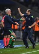 22 June 2016; Republic of Ireland manager Martin O'Neill, right, celebrates at the final whistle with goalkeeping coach Seamus McDonagh in the UEFA Euro 2016 Group E match between Italy and Republic of Ireland at Stade Pierre-Mauroy in Lille, France. Photo by Stephen McCarthy / Sportsfile