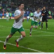 22 June 2016; Robbie Brady of Republic of Ireland celebrates after scoring his side's winning goal during the UEFA Euro 2016 Group E match between Italy and Republic of Ireland at Stade Pierre-Mauroy in Lille, France. Photo by David Maher/Sportsfile