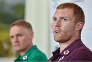 23 June 2016; Keith Earls of Ireland, right, alongside head coach Joe Schmidt, during the team announcement press conference at the Boardwalk Hotel, Port Elizabeth, South Africa. Photo by Brendan Moran/Sportsfile