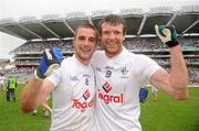 1 August 2010; Kildare players Daryl Flynn, left, and Ronan Sweeney, celebrate at the end of the game. GAA Football All-Ireland Senior Championship Quarter-Final, Meath v Kildare, Croke Park, Dublin. Picture credit: David Maher / SPORTSFILE