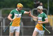 23 June 2016; Cillian Kiely, left, of Offaly is congratulated by team-mate Emmet Nolan after scoring his side's first goal during the Bord Gáis Energy Leinster GAA Hurling U21 Championship Semi-Final between Carlow and Offaly at Netwatch Cullen Park in Carlow. Photo by Matt Browne/Sportsfile