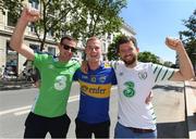 24 June 2016; Republic of Ireland supporters, from left to right, David McGrath, Evan Jenkins and Anthony O'Gorman, all from Clonmel, Co Tipperary, in Lyon ahead of Sunday's game. Photo by Stephen McCarthy/Sportsfile