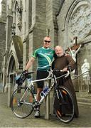 24 June 2016; 100 cyclists set off on their 2 day journey from the Capuchin Day Centre in Smithfield to Belmullet, Co. Mayo. The cyclists, among them Mayo legend David Brady, are closing in on their fundraising target of €100,000 which will go directly to the Capuchin Day Centre which has been providing relief for the homeless since 1969. Pictured are former Mayo footballer David Brady, left, and Brother Kevin Crowley, outside the Capuchin Friary at St. Mary of the Angels Church at Smithfield, Dublin. Photo by Seb Daly/Sportsfile