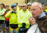 24 June 2016; 100 cyclists set off on their 2 day journey from the Capuchin Day Centre in Smithfield to Belmullet, Co. Mayo. The cyclists, among them Mayo legend David Brady, are closing in on their fundraising target of €100,000 which will go directly to the Capuchin Day Centre which has been providing relief for the homeless since 1969. Pictured is Brother Kevin Crowley as he wishes cyclists well on their journey. Capuchin Day Centre, Smithfield, Dublin. Photo by Seb Daly/Sportsfile