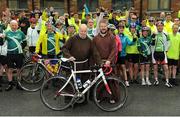 24 June 2016; 100 cyclists set off on their 2 day journey from the Capuchin Day Centre in Smithfield to Belmullet, Co. Mayo. The cyclists, among them Mayo legend David Brady, are closing in on their fundraising target of €100,000 which will go directly to the Capuchin Day Centre which has been providing relief for the homeless since 1969. Pictured is Brother Kevin Crowley, left, ahead of the charity cycle ride. Capuchin Day Centre, Smithfield, Dublin. Photo by Seb Daly/Sportsfile