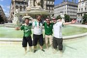 24 June 2016; Republic of Ireland supporters, from left to right, Craig Connolly, from Tallaght, Dublin, Declan McCabe, from Templeouge, Dublin, Ian McCarthy, from Ardpatrick, Limerick, and Shane Valentine, from Tallaght, Dublin, in Lyon ahead of Sunday's game. Photo by Stephen McCarthy/Sportsfile