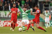 24 June 2016; Brandon Miele of Shamrock Rovers is tackled by Steven Beattie of Cork City during the SSE Airtricity League Premier Division game between Shamrock Rovers and Cork City at Tallaght Stadium in Tallaght, Dublin. Photo by Ramsey Cardy/Sportsfile
