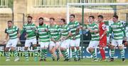 24 June 2016; Shamrock Rovers players form a wall ahead of a Cork City free-kick during the SSE Airtricity League Premier Division game between Shamrock Rovers and Cork City at Tallaght Stadium in Tallaght, Dublin. Photo by Ramsey Cardy/Sportsfile