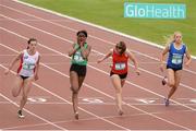 25 June 2016; Patience Jumbo-Gula of St Vincents, Dundalk, reacts after winning the Girls 100m during the GloHealth Tailteann Interprovincial Schools Championships 2016 at Morton Stadium in Santry, Co Dublin. Photo by Sam Barnes/Sportsfile