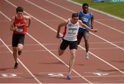 25 June 2016; Aaron Sexton of Bangor G.S. on his way to winning the Boys 100m during the GloHealth Tailteann Interprovincial Schools Championships 2016 at Morton Stadium in Santry, Co Dublin. Photo by Sam Barnes/Sportsfile