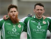 25 June 2016; Cormac Coyne, left, and Danny Ryan of London sing the National Anthem before the GAA Football All-Ireland Senior Championship Round 1B game between Offaly and London at O'Connor Park in Tullamore, Co Offaly. Photo by Piaras Ó Mídheach/Sportsfile