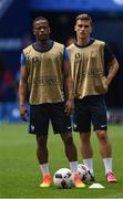 25 June 2016; Patrice Evra and Antoine Griezmann of France during squad training at Stade de Lyon in Lyon. Photo by David Maher/Sportsfile