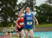 25 June 2016; Darragh McElhinney of Coláiste Pobail, Bantry, reacts after winning Boys 1500m during the GloHealth Tailteann Interprovincial Schools Championships 2016 at Morton Stadium in Santry, Co Dublin. Photo by Sam Barnes/Sportsfile
