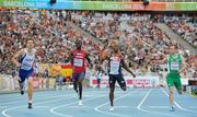 30 July 2010; Christophe Lemaitre, left, of France, wins the Men's 200m Final from 5th placed Jaysuma Saidy Ndure, of Norway, 4th placed Christian Malcolm, of Great Britain and 6th placed Paul Hession of Ireland. 20th European Athletics Championships Montjuïc Olympic Stadium, Barcelona, Spain. Picture credit: Brendan Moran / SPORTSFILE